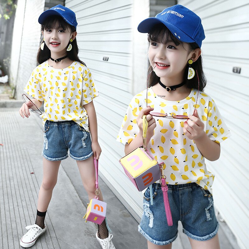 Camisetas de verano para niños y niñas camisetas de algodón con estampado de limón para niñas adolescentes Ropa para Niñas 8 10 12 años