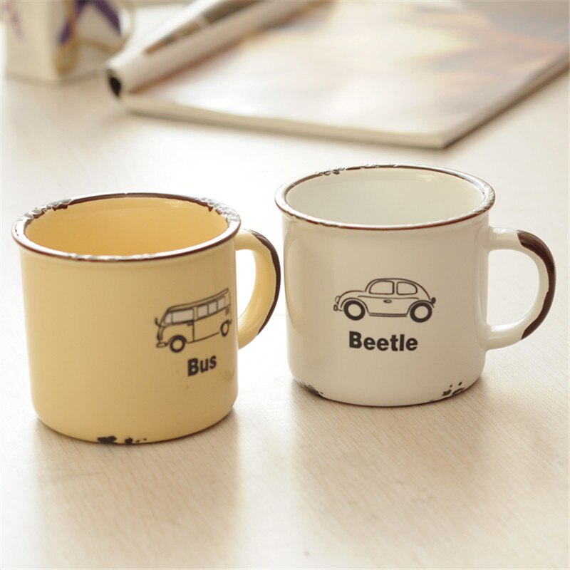 Imiterade emaljmuggar keramiska muggar söt klassisk nostalgisk älskare kaffemugg drinkware europeisk stil tekopp