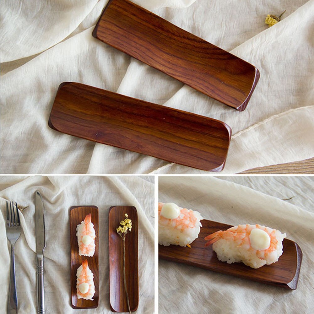 Plato de Sushi oblongo de madera, Dumplings plato para, ensalada, pan, fruta, postre, aperitivos, herramienta de exhibición, vajilla de cocina multiusos, 1 ud.
