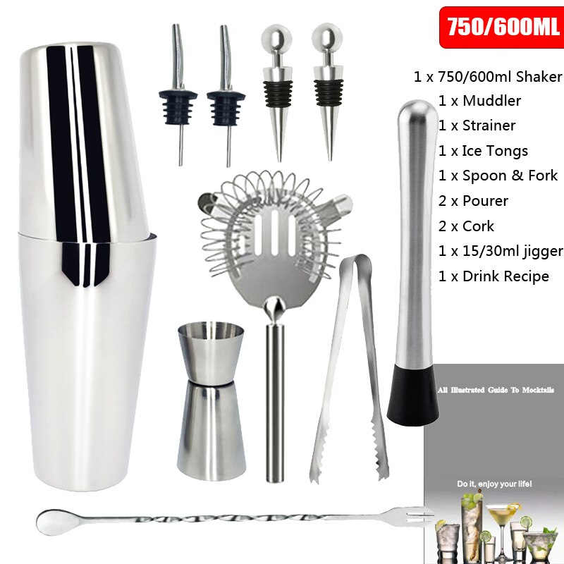 Juego de mezclador de vino tinto de acero inoxidable, 12 unidades, 750/600ml, mezclador de vino, cócteles, coctelera, bebidas de Bar, barman: 11Pcs 750 600ML