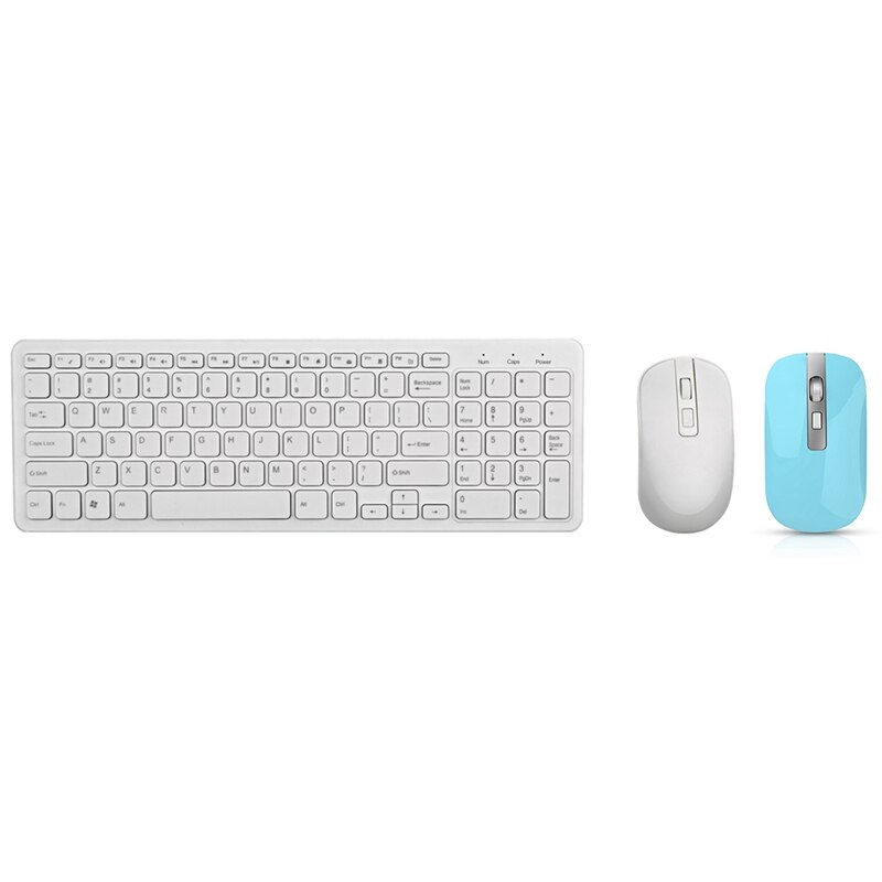 2 Set 2.4G Optical Wireless Keyboard Mouse Kit Wireless Mouse, White & Blue: Default Title