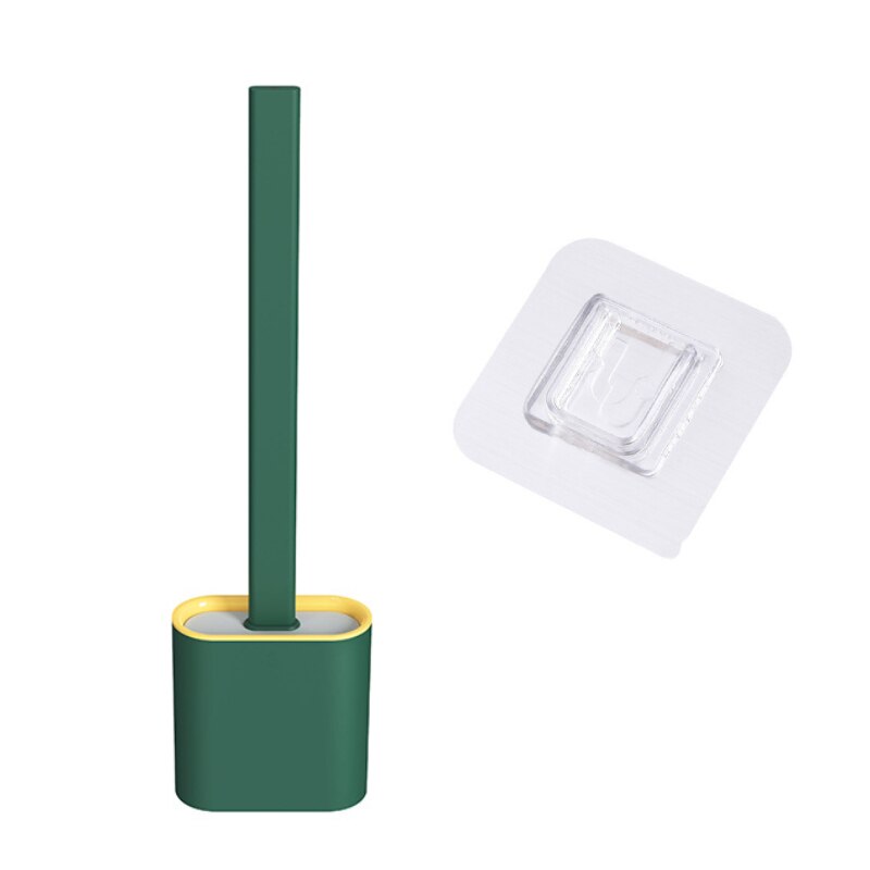 Cepillo de silicona para inodoro, cepillo de limpieza Base montado en la pared de pie para inodoro, WC, accesorios de baño, Set de artículos para el hogar: green