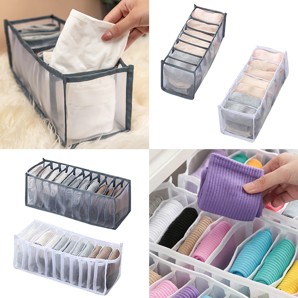 Opvouwbare Ondergoed Opbergdoos Met 6/7/11 Compartimenten Nylon Divider Doos Sokken Bra Underpants Garderobe Drawer Closet Organizer