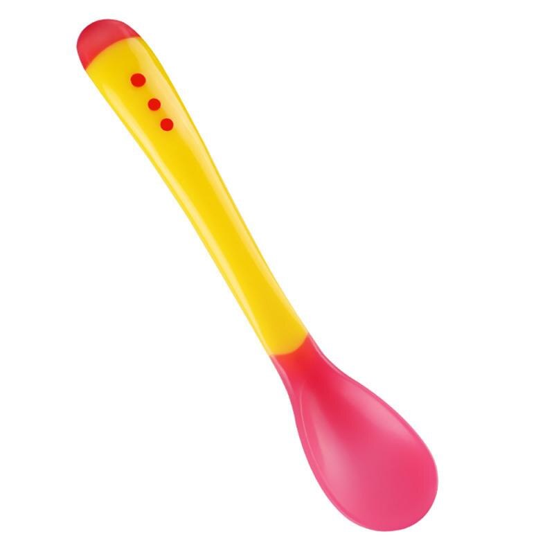Cuchara y tenedor con sensor de temperatura para niños y niñas, cucharilla de silicona de seguridad para bebés, cubiertos de alimentación: Amarillo