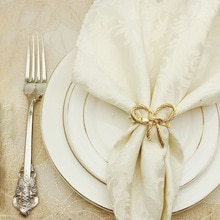 Servilletas y anillo con lazo para en casa, servilletas plateadas y doradas, recepciones de boda