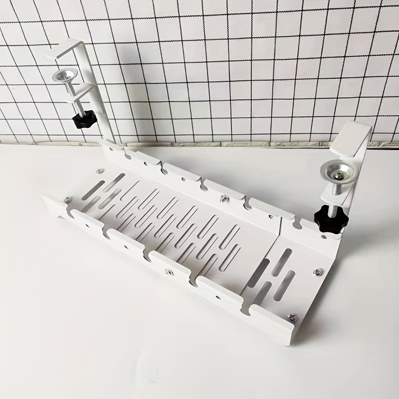 No Drilling Extendable Under Desk Cable Management Metal Cable Tray Under Desk With Clamp Retractable Power Strip Cord Holder: WHITE