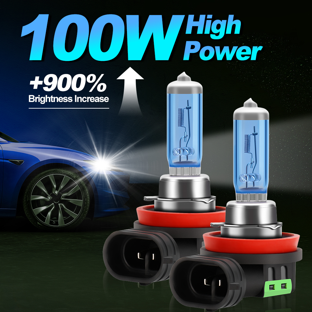 Superstarka halogenlampor  h1 h4 h7 h11 h9 9005 hb3 9006 hb4 9008 9012 100w 6000k strålkastare 12v dimljus 880 5202 färdljus