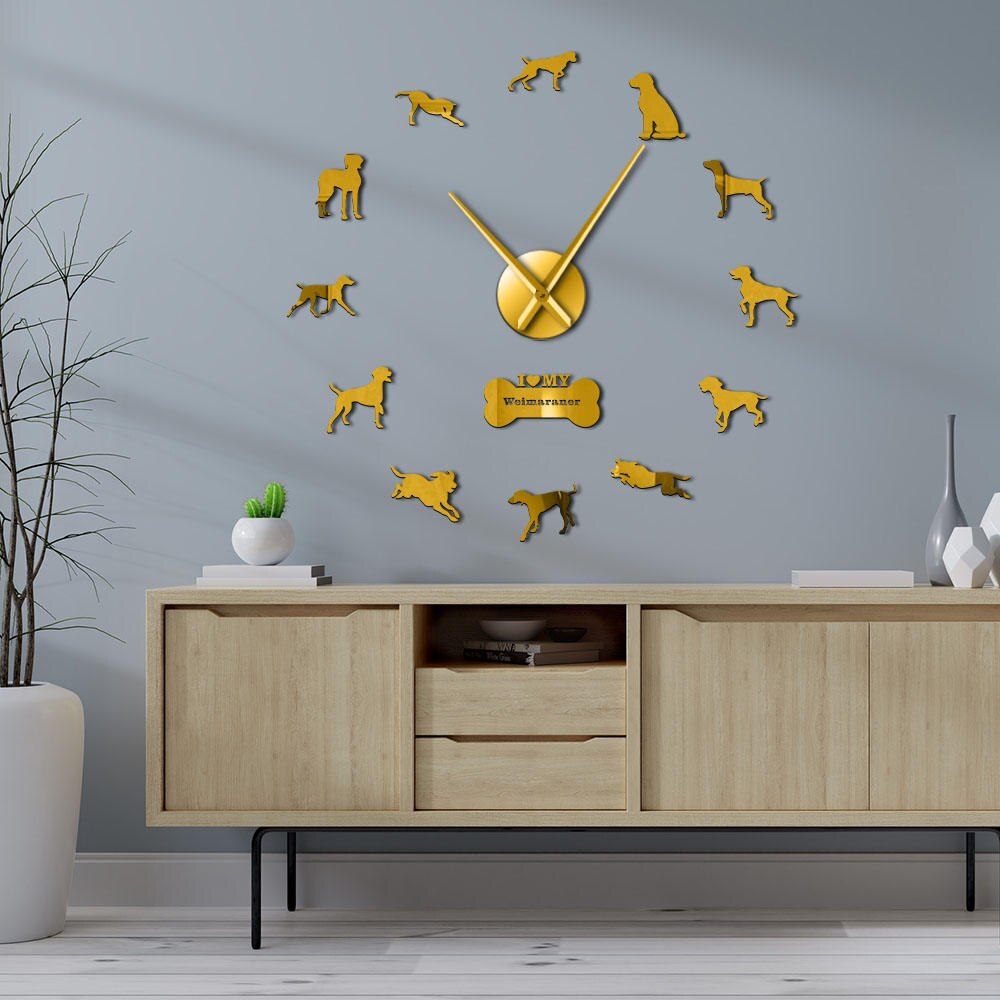 3d akryl diy väggklocka modern weimaraner hundras hund hund porträtt självhäftande vägg klistermärken klocka för hund älskare