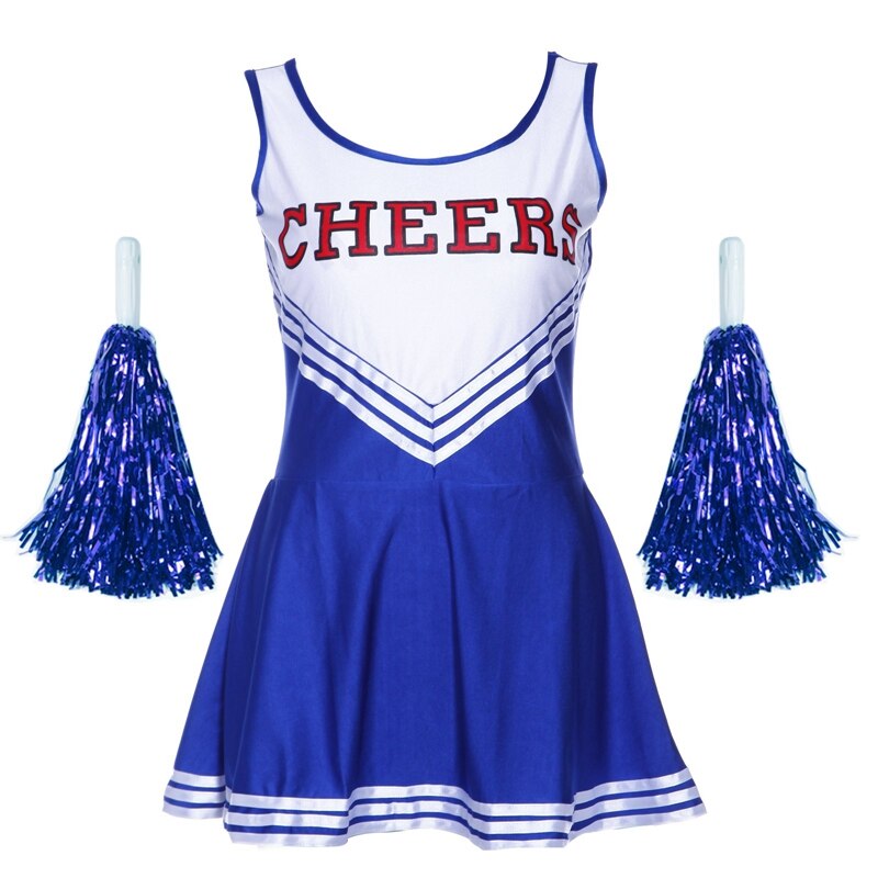 Tank Jurk Blauw Pom Pom Meisje Cheerleaders Jurk Fancy Dress S(30-32)