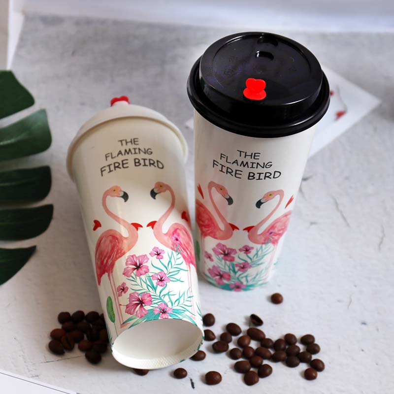 50pcs flamingo disposable coffee cup 500ml 700ml net red milk tea paper cups cold drink glass with covers