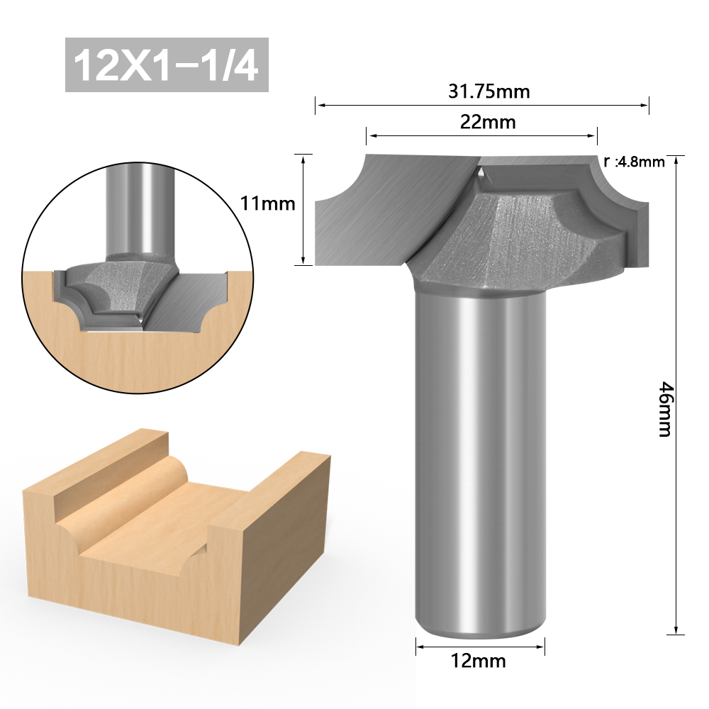 1PC 1/2&quot; 12mm Shank 1&quot; Radius Flat Bottom Bit Horizontal Crown Router Bit door knife Woodworking cutter: 12X31.75