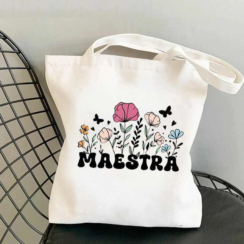 Maestra Spaanse Leraar Canvas Draagtas Organiseren Herbruikbare Boodschappentas Supermarkt Tas Reizen Grote Capaciteit Schoudertassen Lunchbox: CORAL