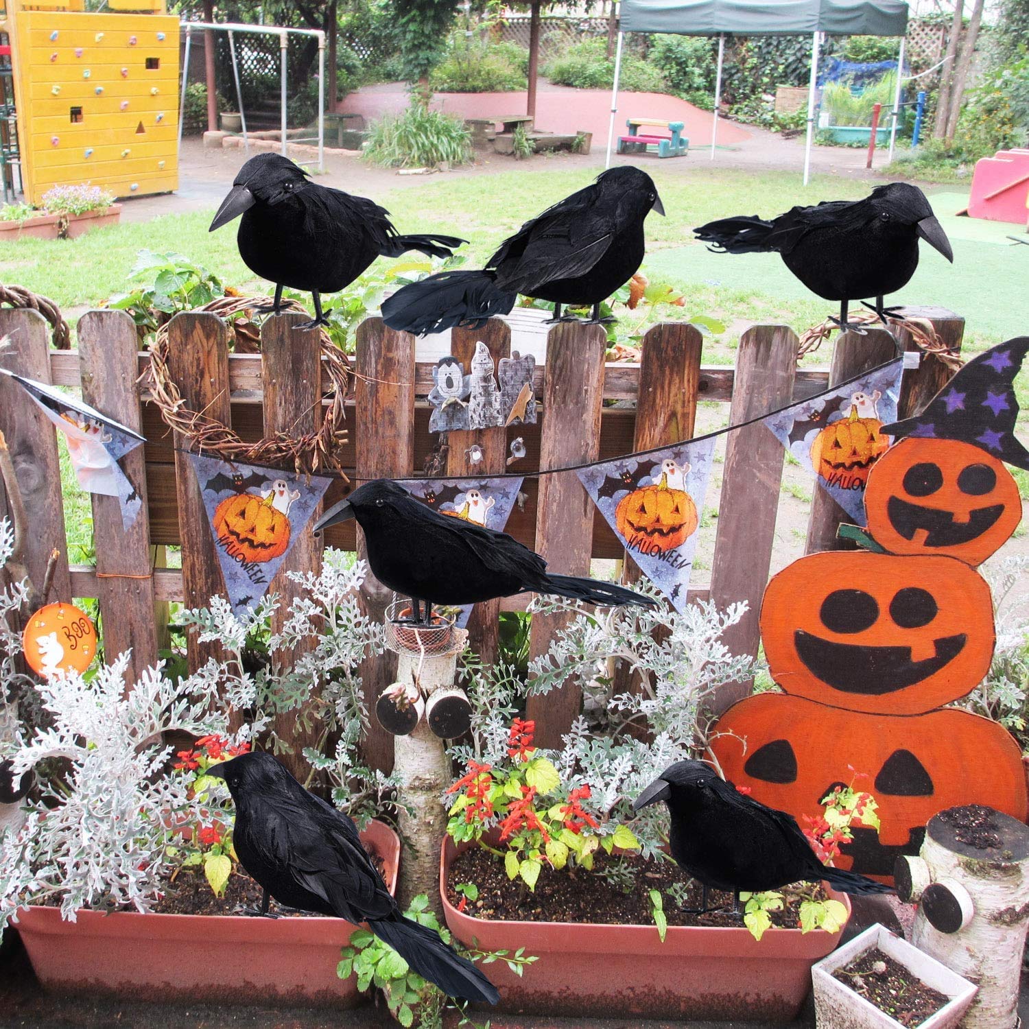 6 st svart fjäderkråka halloween-rekvisita hånlig kråka läskig fjäderdekoration rekvisita halloweenfest läskiga djur skräckrekvisita