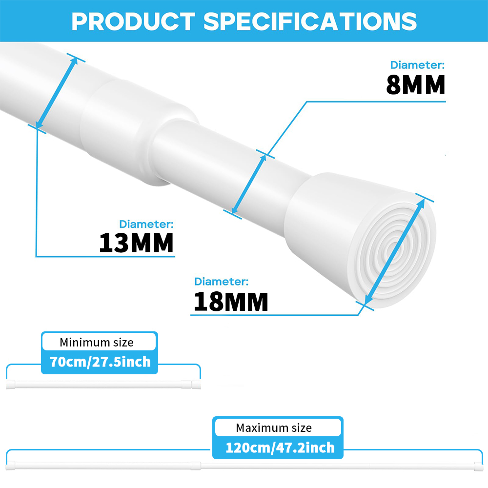 Spring Tension Curtain Rods Durable Adjustable Length Hanging Extendable Telescopic Poles for Bathroom Kitchen Cupboard No Drill: GRAY