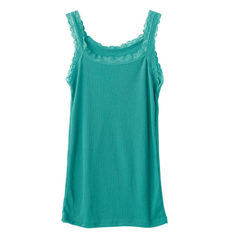 Vrouwen Zomer Mouwloze Tank Solid Candy Kleur Basic Hemdje Bloemen Kant Trim Geribbelde Gebreide Casual Ondergoed Slanke Vest: Sky Blue