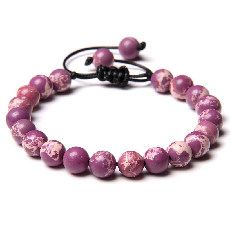 Women's purple natural stone bracelet Agates Amethysts beads Braided Bracelet Adjustable Rope length Mysterious: 3. Imperial jasper 1