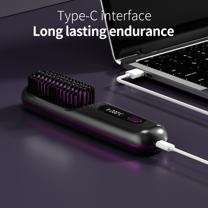 Peine de pelo liso con calefacción USB LCD eléctrico, herramienta de estilismo de iones negativos portátil inalámbrica, cepillo alisador recargable