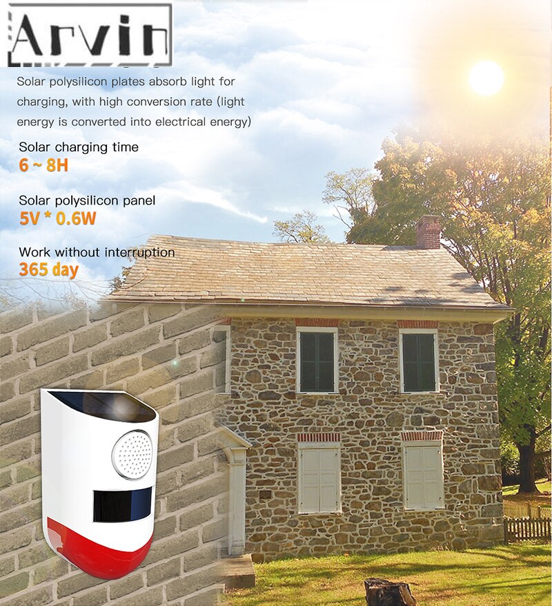 Infrared Alarm Solar Indoor and Outdoor Infrared Alarm 120dB Solar Energy Wireless Remote Control For Your Home Security System