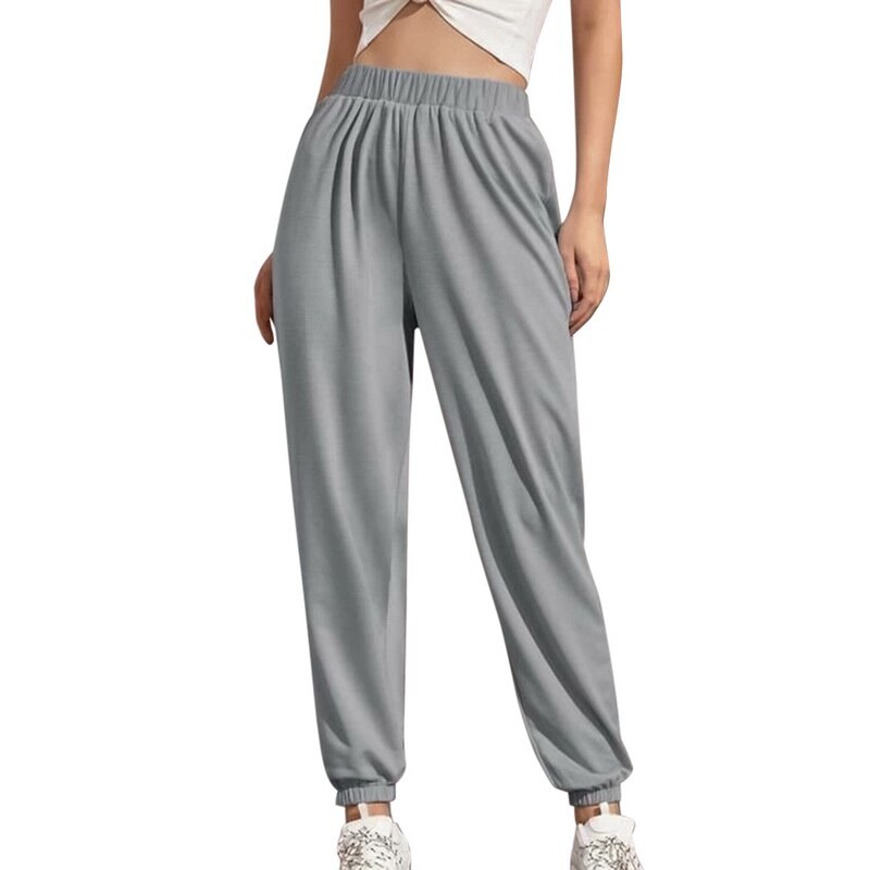 Effen kleur joggingbroeken hoge taille lange baggy broek dames casual joggingbroek dans losse broeken hip streetwear: Grijs / S