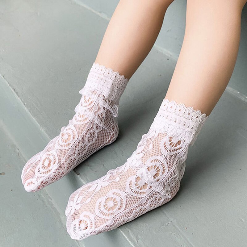 Chaussettes princesse en dentelle pour filles, couleur unie, hautes, en Nylon, pour enfants de 2 à 8 ans