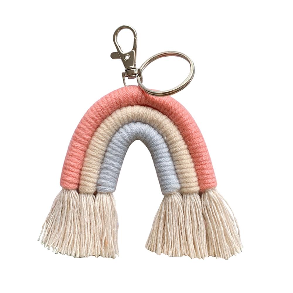 Macramé arcoíris llaveros Boho bolso encantos con borlas tejido a mano de algodón accesorios para coche llavero monedero cartera Decoración