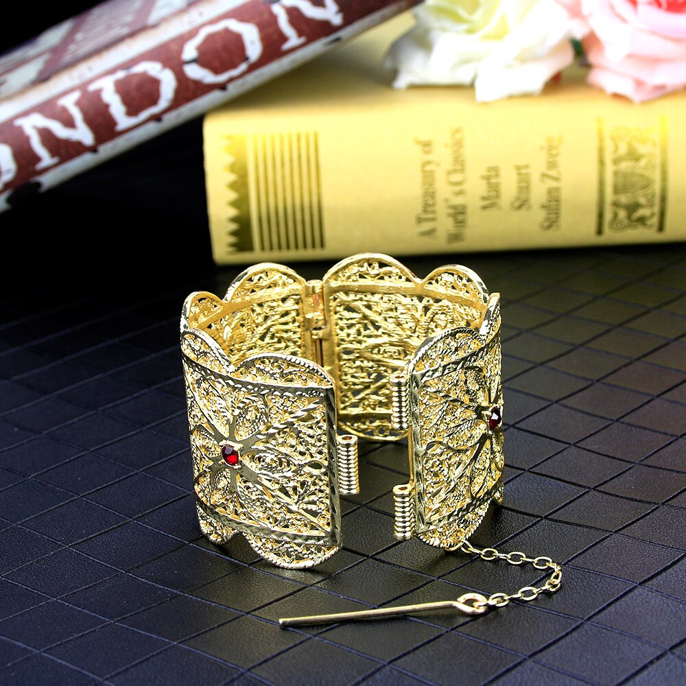 Sunspicems-brazalete de brazo ancho para mujer, brazalete africano de Color dorado, joyería argelina de boda, flor mate hueca, de novia marroquí