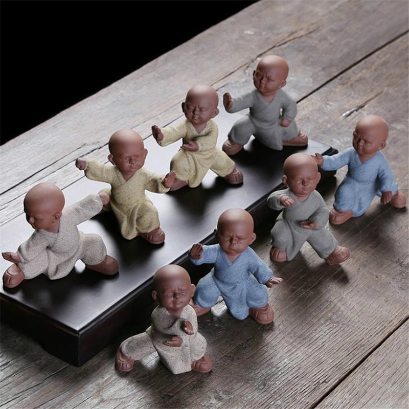 Table à thé en céramique, ornements créatifs de petits moines de Tai Chi Kung Fu, petits animaux de compagnie, accessoires de décoration de Boutique