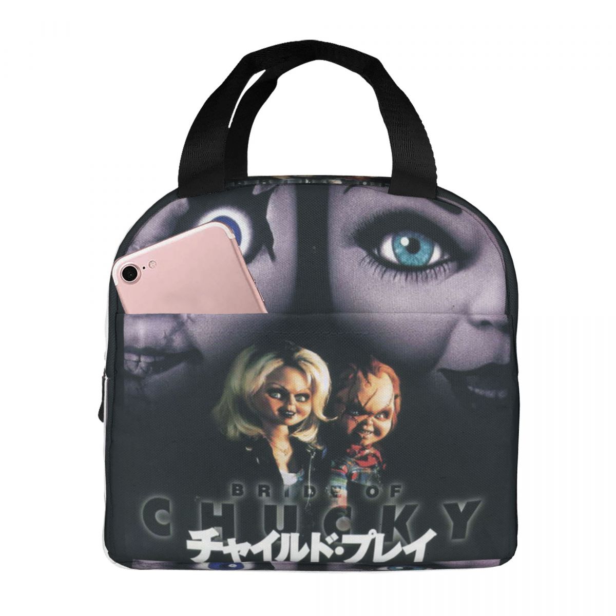 He Wants You For A Best Friend Chucky Lunch Bags Horror Portable Insulated Cooler Child's Play Thermal Picnic Work Lunch Box: Brown