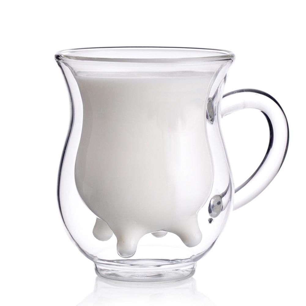 1PC Cute Cow Double Layer insulated Glass Mug Milk Juice Coffee Drinking Tea Cups 250ml Creamer Cup Drinkware with Handle