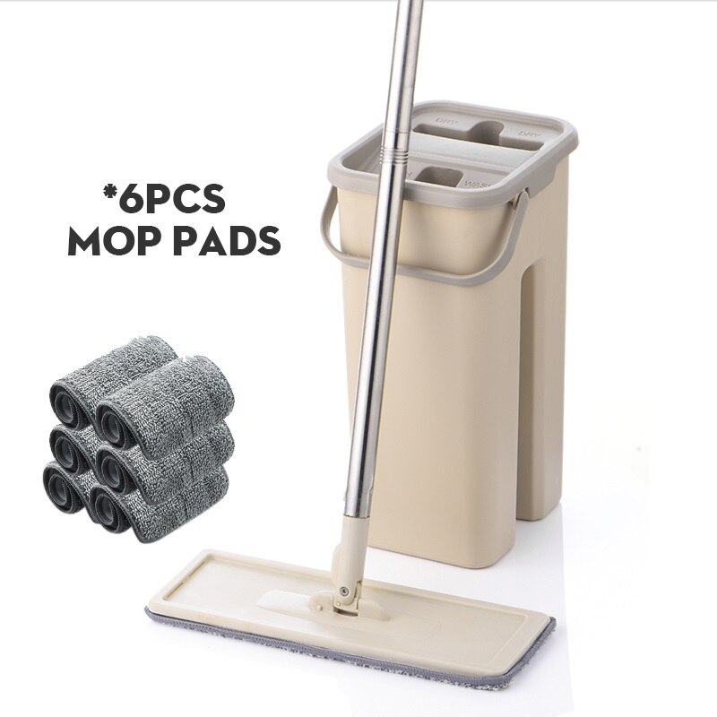 Flache Squeeze Mop und Eimer Hand Freies Auswringen Boden Reinigung Mikrofaser Mopp Pads Nass oder Trocken Nutzung auf Hartholz Laminat fliesen: DR-BH22