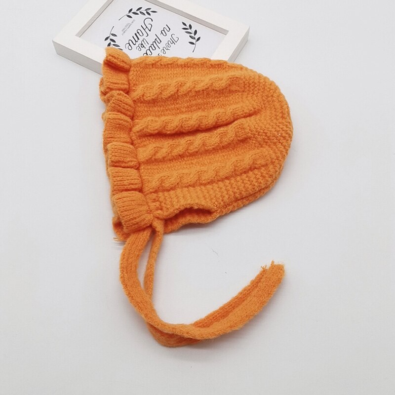 LXA-Winter Baby Girls Toddler Solid Print Hats With Ruffle Casual Caps Headwear: Orange