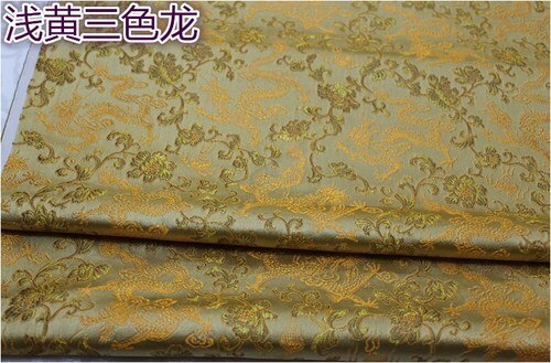 Width 59'' Chinese Dragon Jacquard Brocade Pattern Satin Fabric By The Half Yard For Cheongsam Tang Costume Pillow Material: Pale yellow dragon