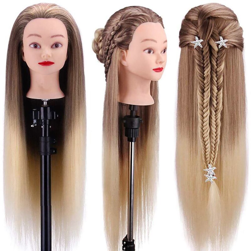 80cm 100%  høj temperatur syntetisk fiber hår 30 "træningshoved mannequin hoved til frisør praktisere paryk hoved hår dukke