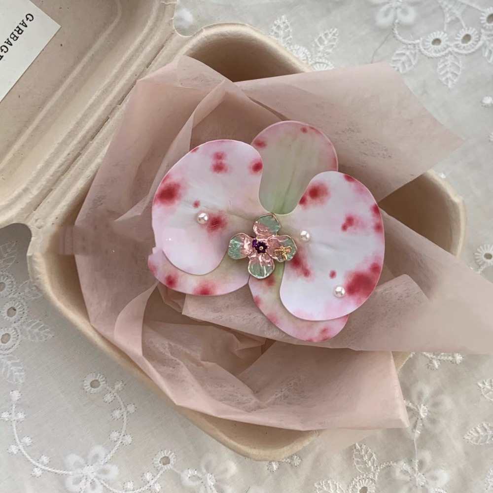 Süße Orchidee Blume Haarnadel thailändisch Stil Böhmischen Stil Schmetterling Orchidee Haar Clip Strass Legierung Frauen Seite Clip Strand: Grau