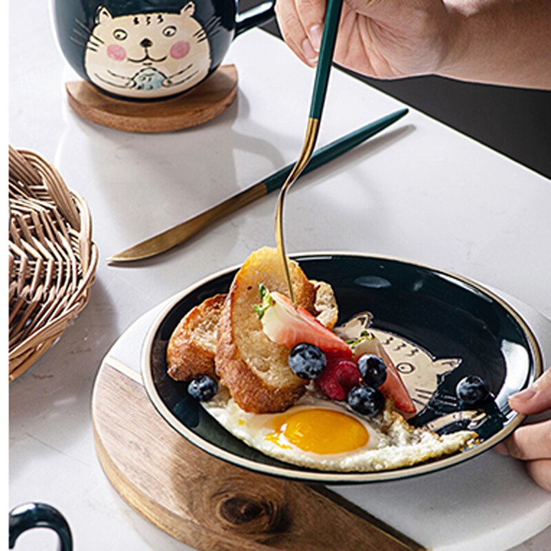 Taza y plato para desayuno de avena, juego de microondas de cerámica para el hogar, tazón de cereales y leche de gran capacidad
