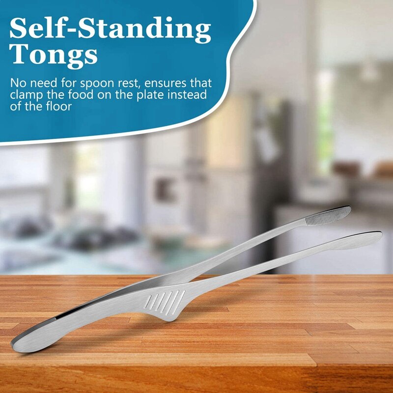 Grill Tongs BBQ Tongs Kitchen Tongs for Cooking Small Oven Serving Tong with Support Stand Self-Standing Tongs