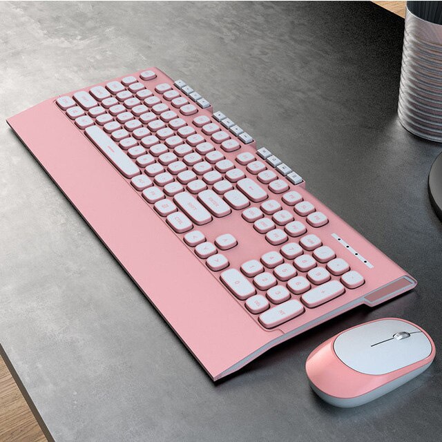 2.4G Wireless Gaming Keyboard Mouse Combo Silent Button Keyboard Optical Mouse For Macbook Pro Lenovo Laptop PC Gamer Computer: Pink