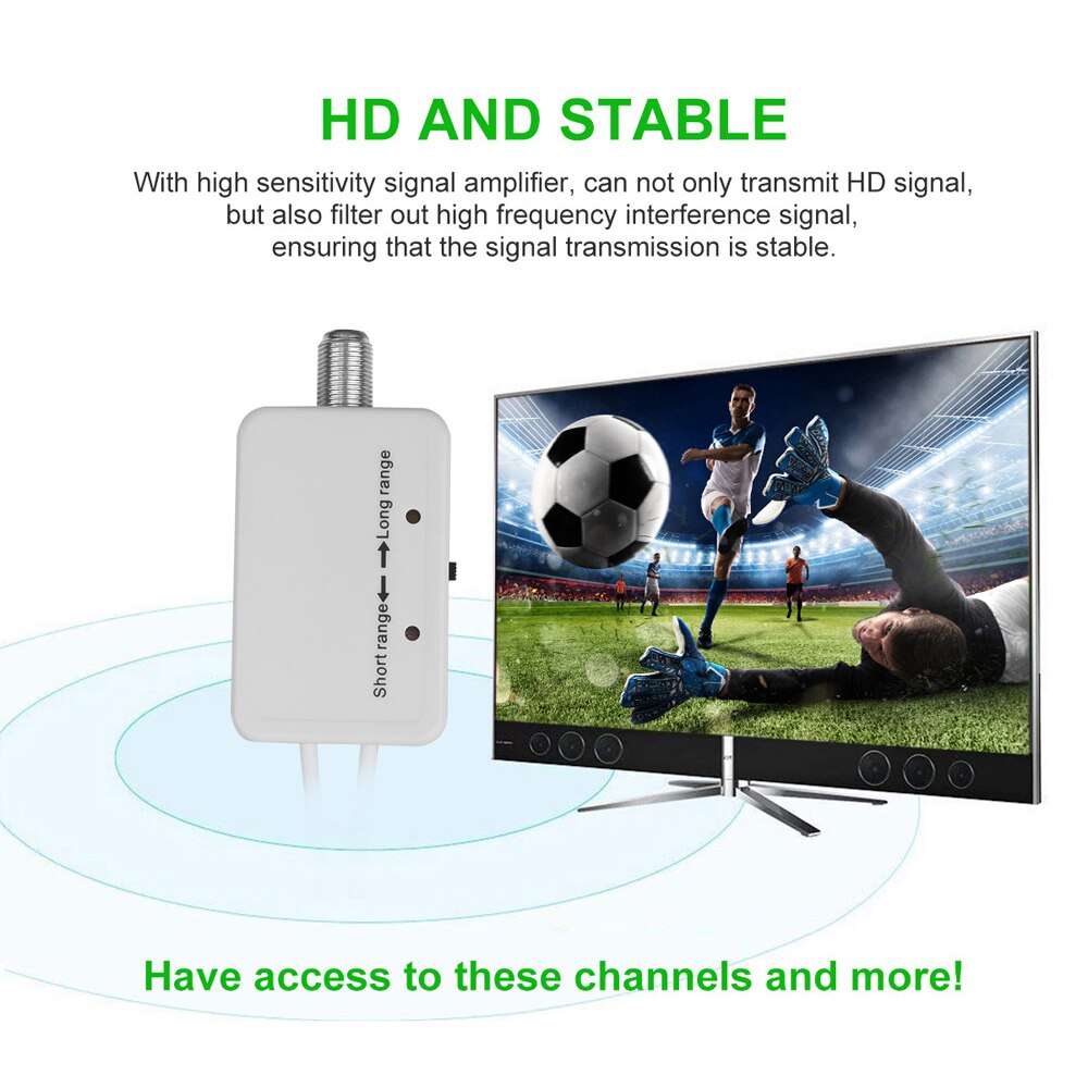 kdbieumei HD HDTV TV Antenna Amplifier Signal Booster Antenna Adapter 200Mile 36dB Low Noise Easy Installation