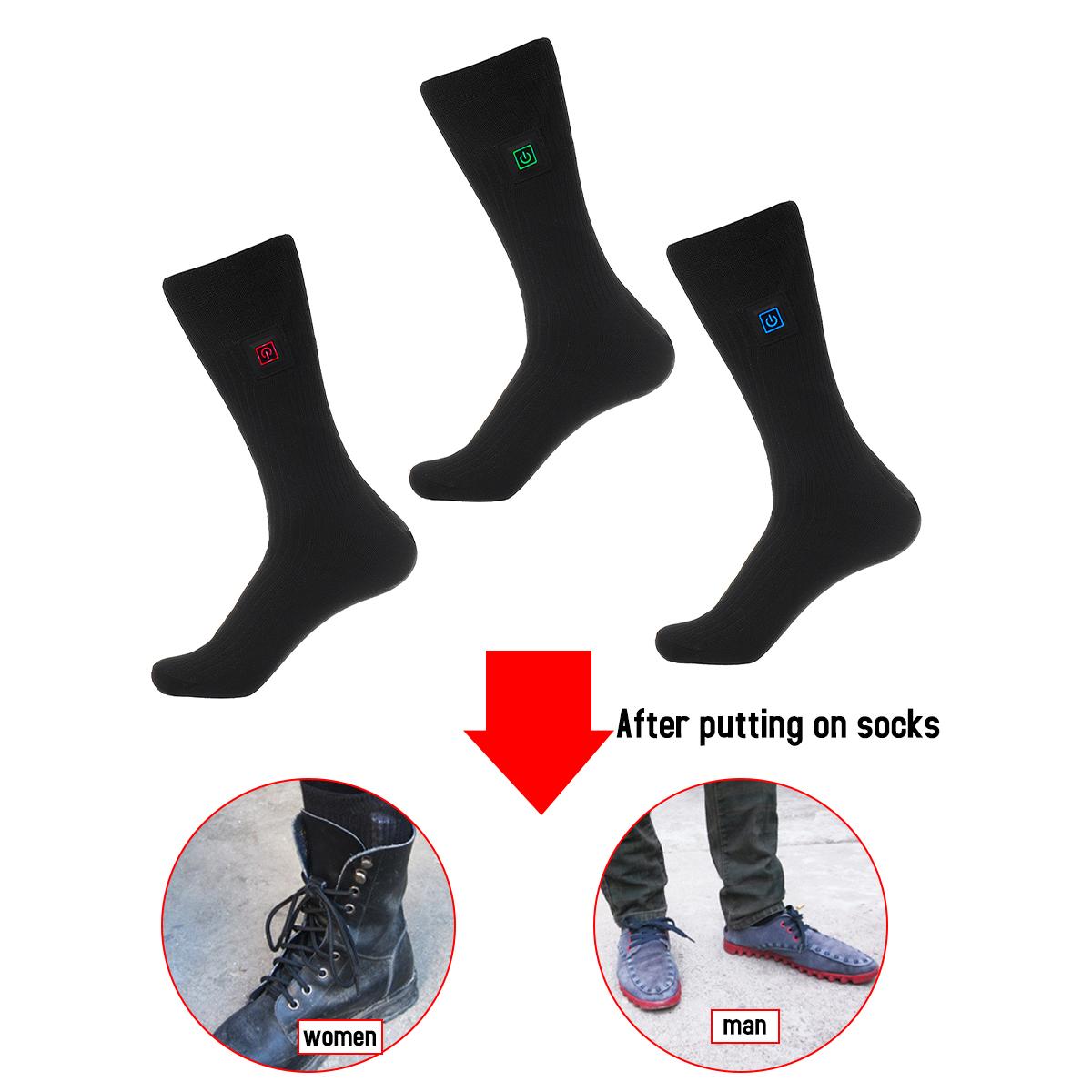 Chaussettes chauffantes électriques réglables à 3 vitesses 2 couches épaissir les chaussettes de Ski de Sport rechargeables hiver pieds plus chauds hommes femmes cyclisme Sport