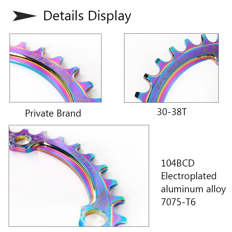 104 BCD Rainbow Bicycle Chainring Narrow Wide 30/32/34/36/38T Chainwheel Colorful MTB Bike Crankset Plate Bicycle Crank