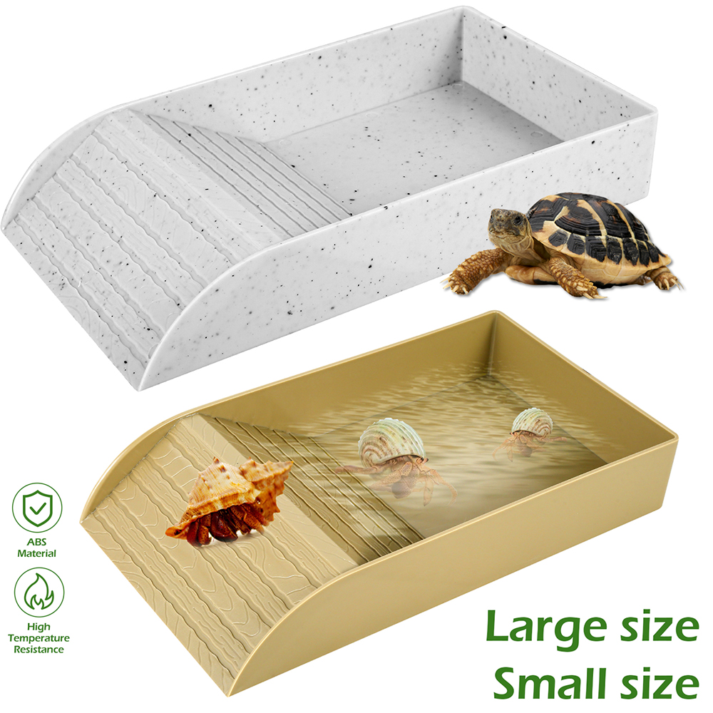 Plato de comida para tortuga, cuenco de plástico para comida y agua, accesorio para hábitat de tortuga con rampa antideslizante, piscina de baño para reptiles y tortugas