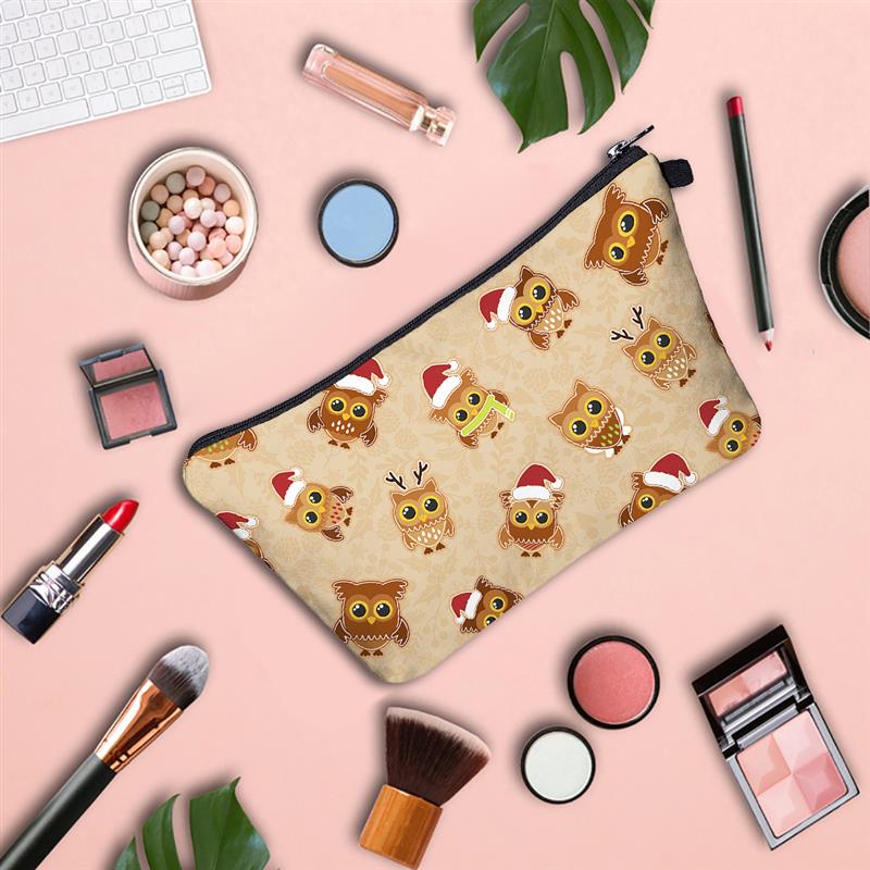 Cartoon Pattern Christmas Makeup Bag 3D Print Zipper Clutch Cosmetic Bag Toiletry Pouch Travel Storage For Women