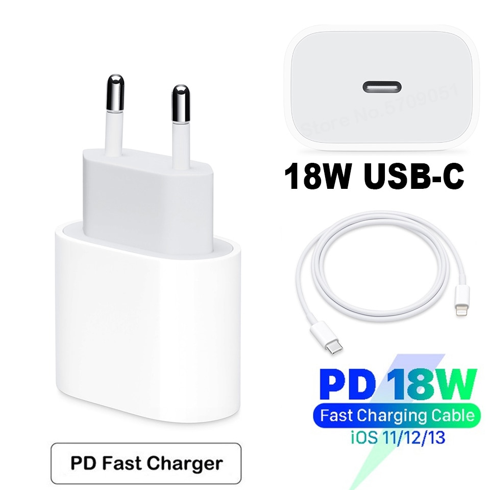 Voor Apple 18W USB-C Bliksem Kabel Power Adapter Oplader Us Eu Plug Smart Telefoon Snelle Oplader Voor Ipad iphone 8/X/11 Pro
