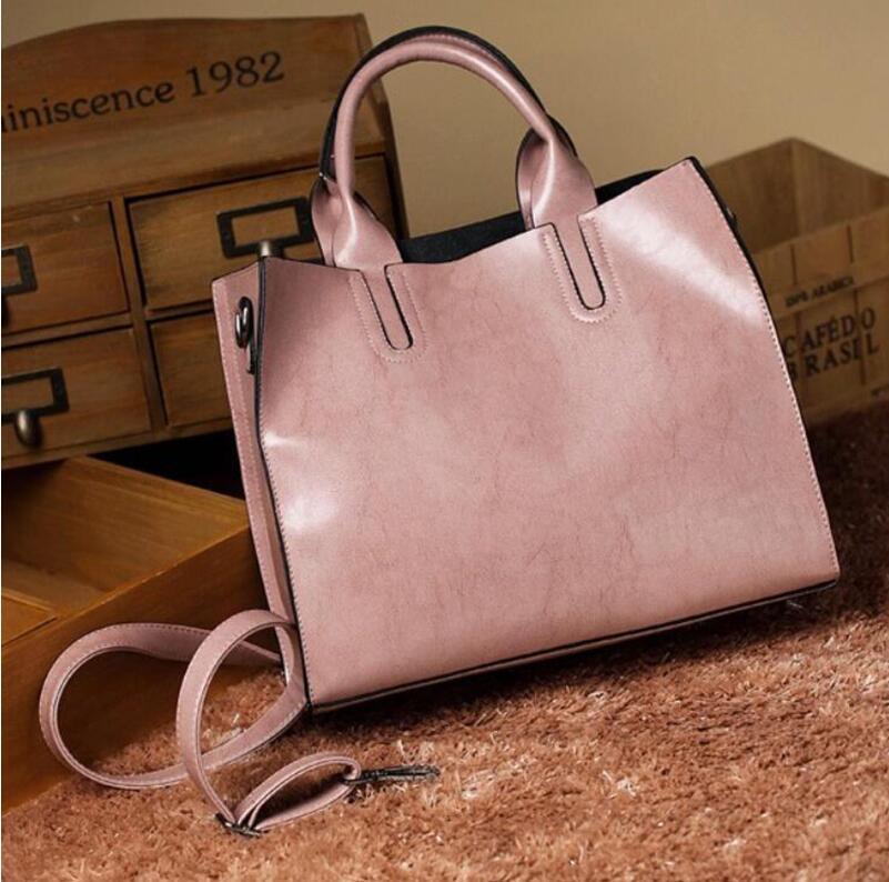 Lærvesker store kvinner bag casual kvinnelige vesker bagasjerommet tote spansk merke skulderveske damer store bolsos: Rosa