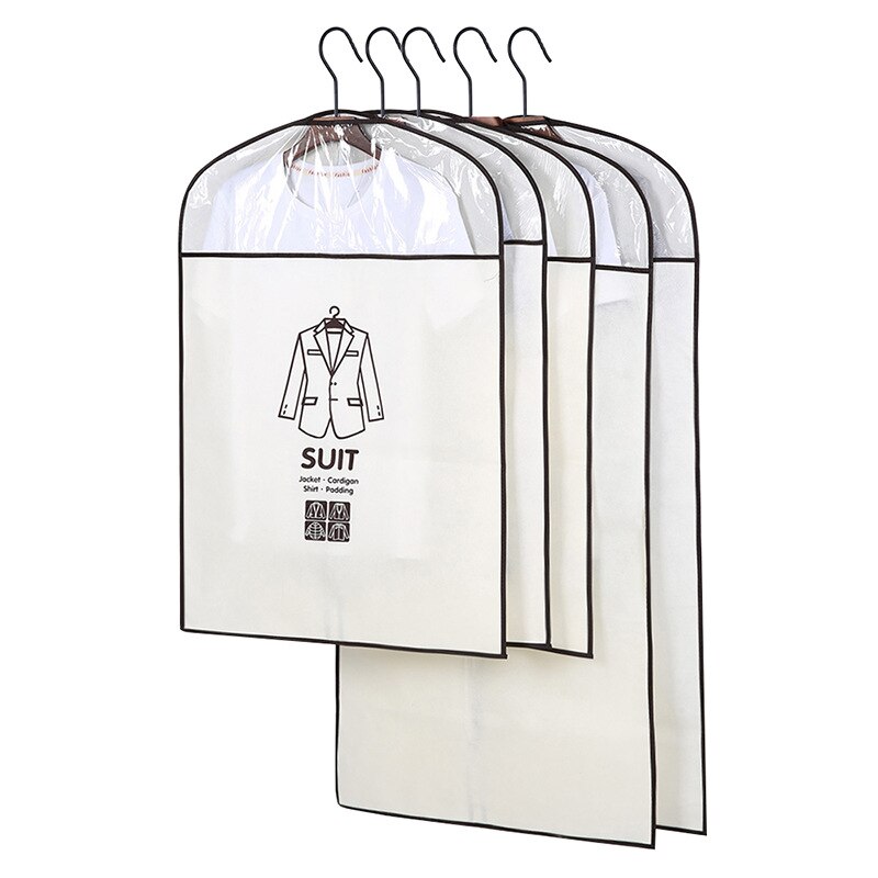 5Pcs/Set Closet Hanging Clothes Dust Cover Waterproof Garment Bag Wardrobe Suit Coat Dress Organizer