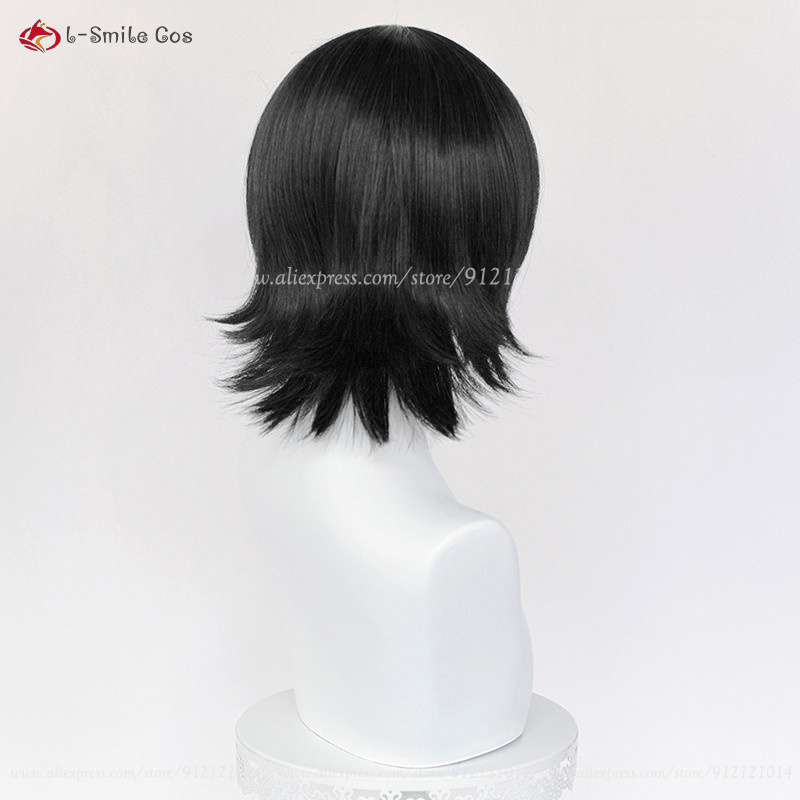 Peluca de Cosplay Himeno de , peluca corta negra de Anime COS Himeno y máscara para ojos, pelucas de de pelo resistentes al calor + gorro de peluca