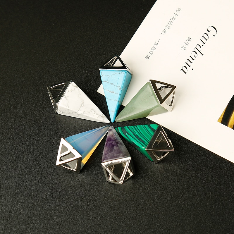 1pc farverige naturlige krystal mineral ornamenter konisk pyramide ædel vedhæng par vedhæng halskæde vedhæng