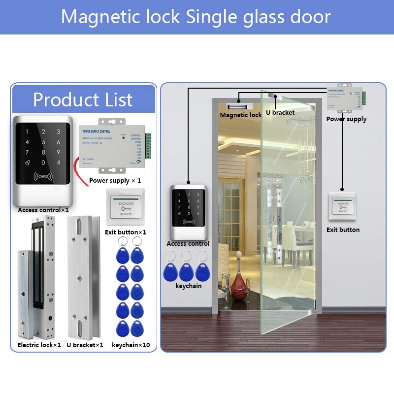 Outdoor RFID Access Control System IP68 Waterproof RFID Keypad Keyboard + Power Supply + Electronic Magnetic Lock Strike Locks: Kit8