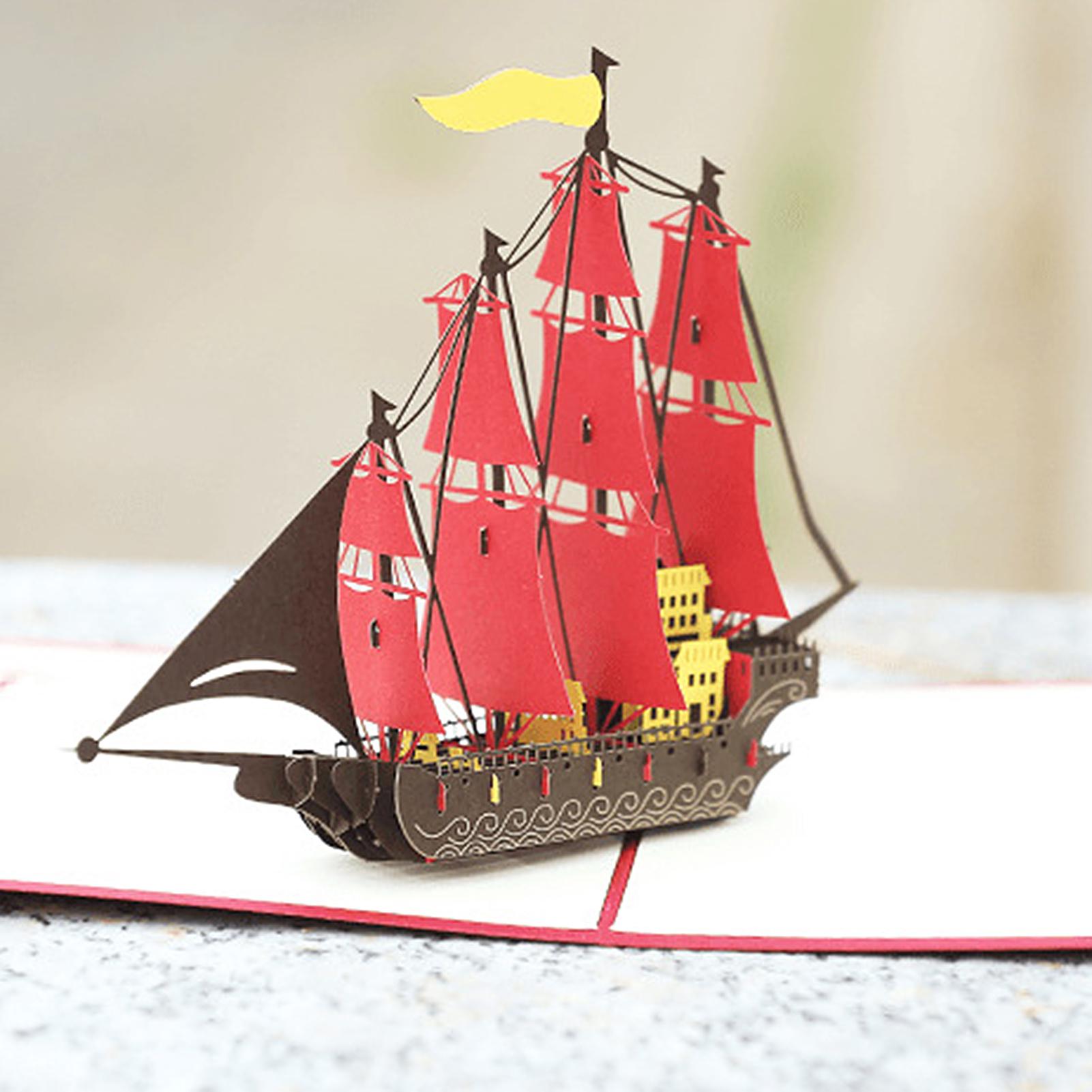 3D Sailboat Ship Paper Sculpture DIY Handmade Exquisite Workmanship Practical Durable Stylish Invitation Greeting Card