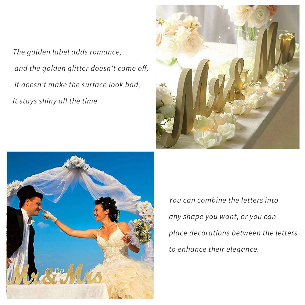 3 stk / sæt glitter mr og fru hjem engelske ord mr og fru breve til bord ornament bryllupsskilte diy fotografering prop dekoration